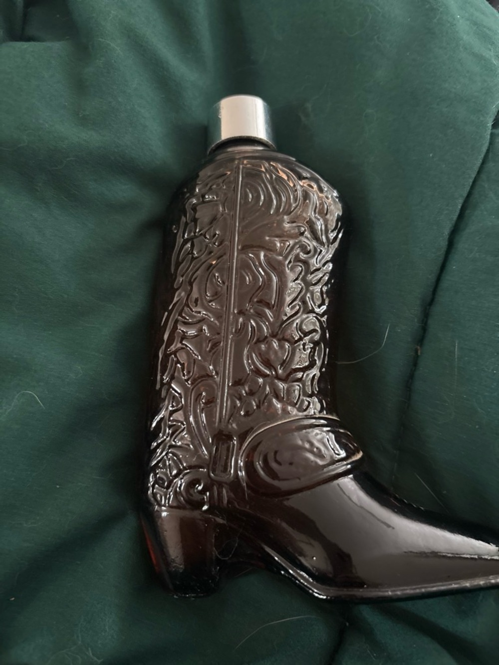 Vintage Avon Embossed Boot-Shaped Bottle in Deep Black